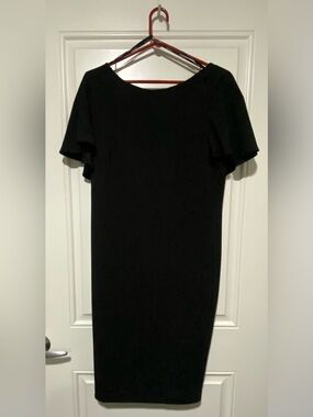 Calvin Klein Black Midi Sheath Dress with Flutter Sleeves